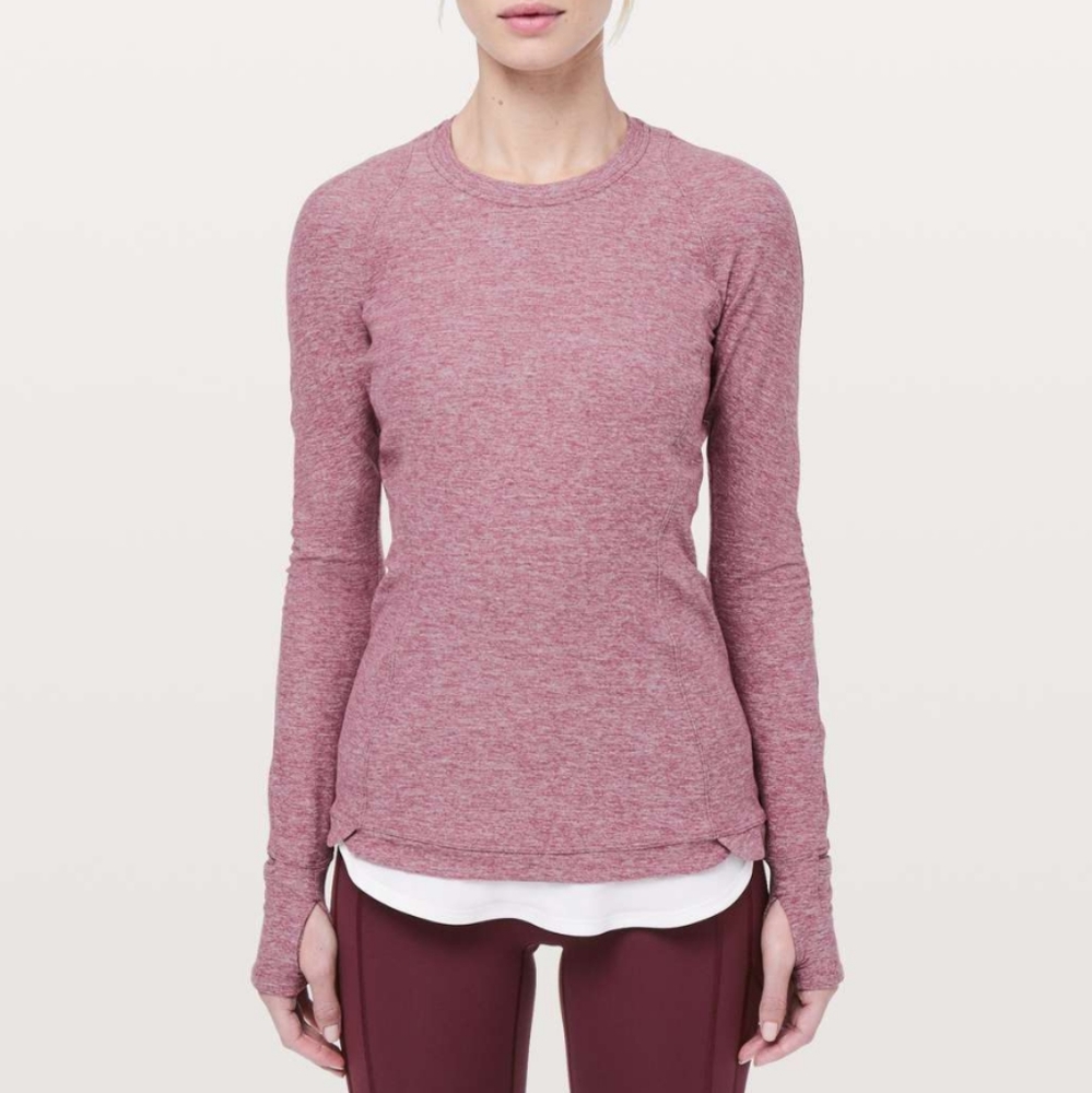 Lululemon Runderful Long Sleeve Heathered Misty Merlot Size 2 LW3BVSS